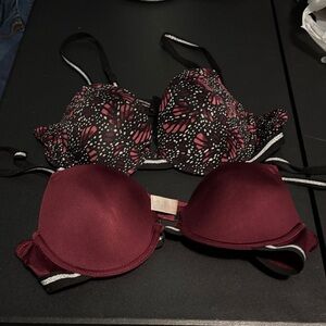 Source Unknown Maroon and Patterned Bra Set